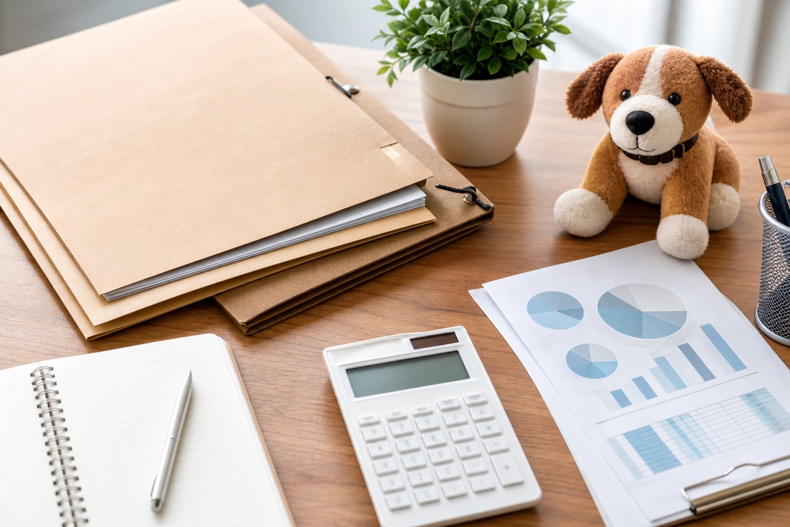 Proforma invoice, calculator and notebook on an accounting desk