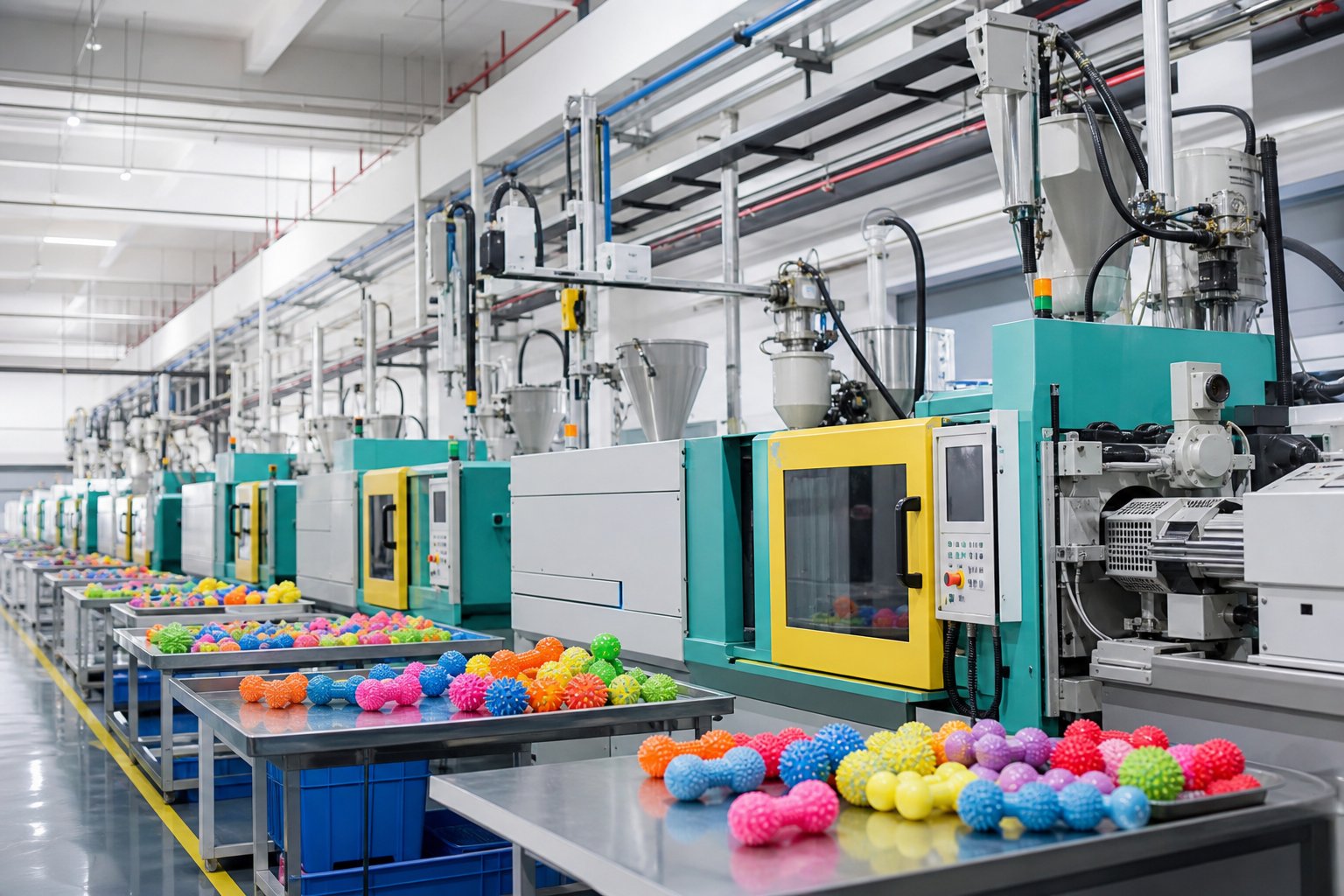 Injection molding lines producing rubber pet toys