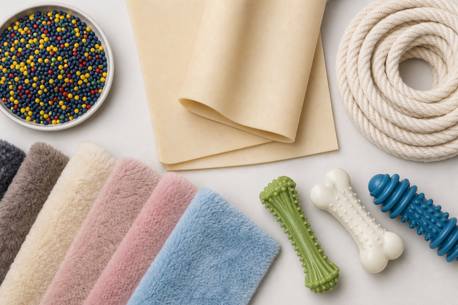 Material samples for pet toys