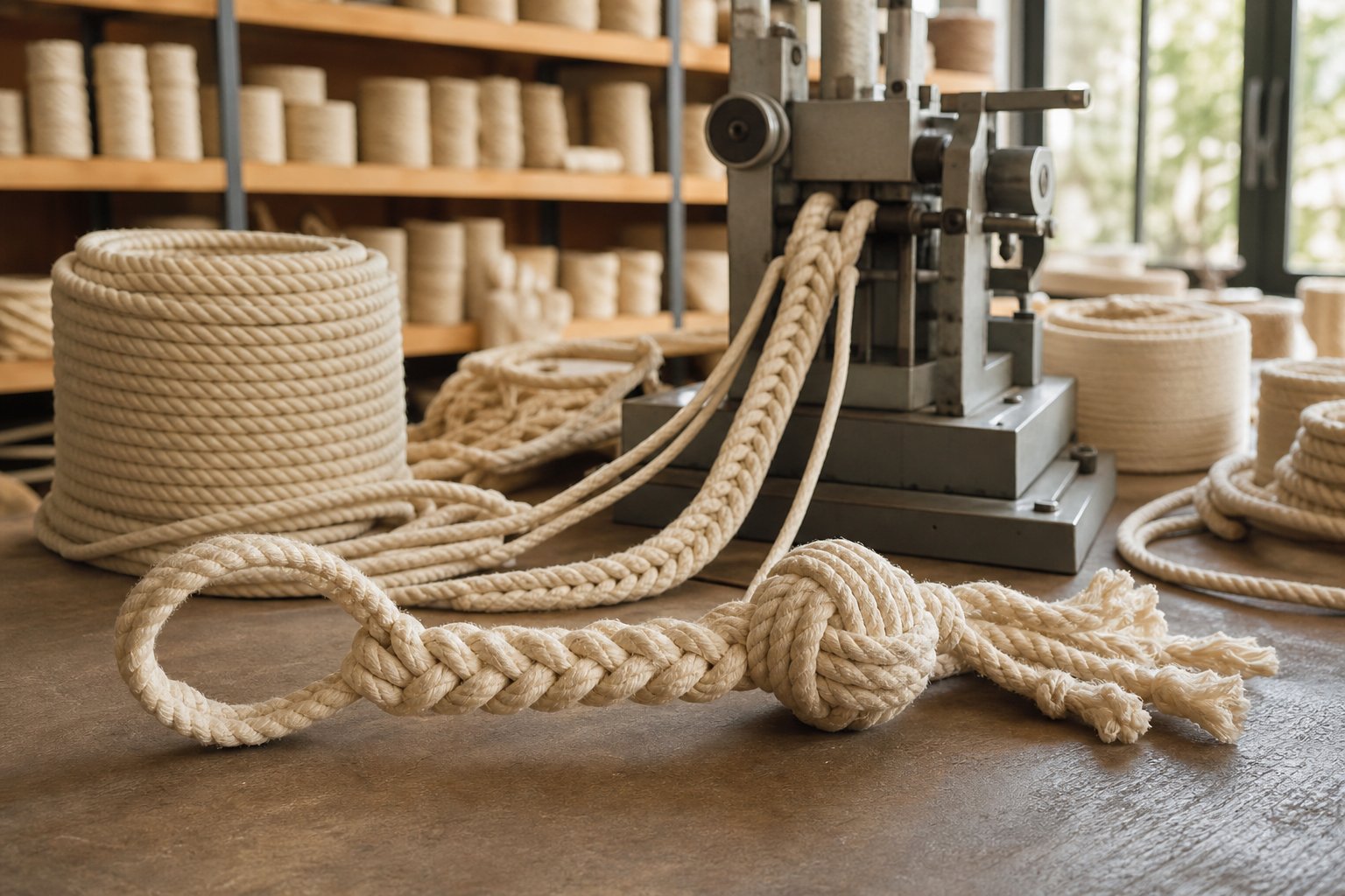 Cotton rope strands on the braiding line